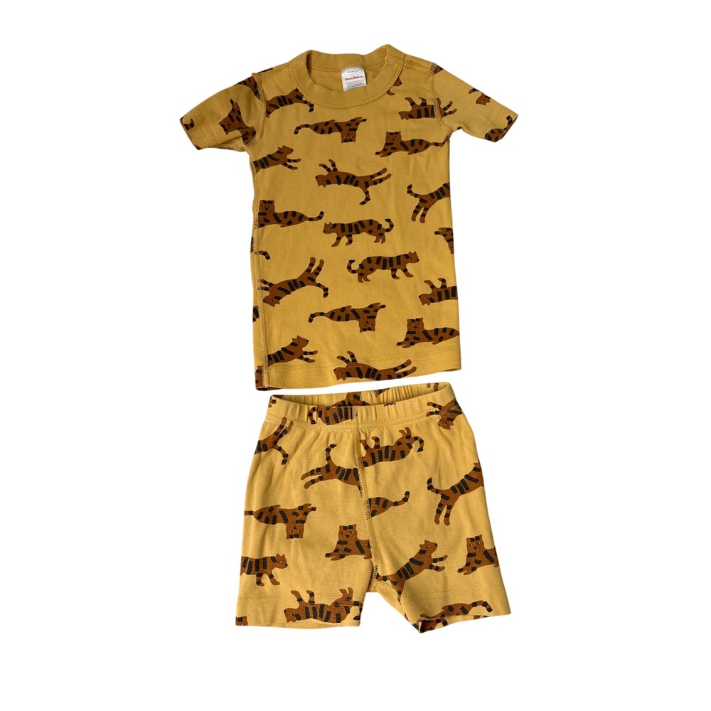 Hanna Andersson Pajama Set Boys Yellow Tiger Print Short Sleeve SIZE 5T